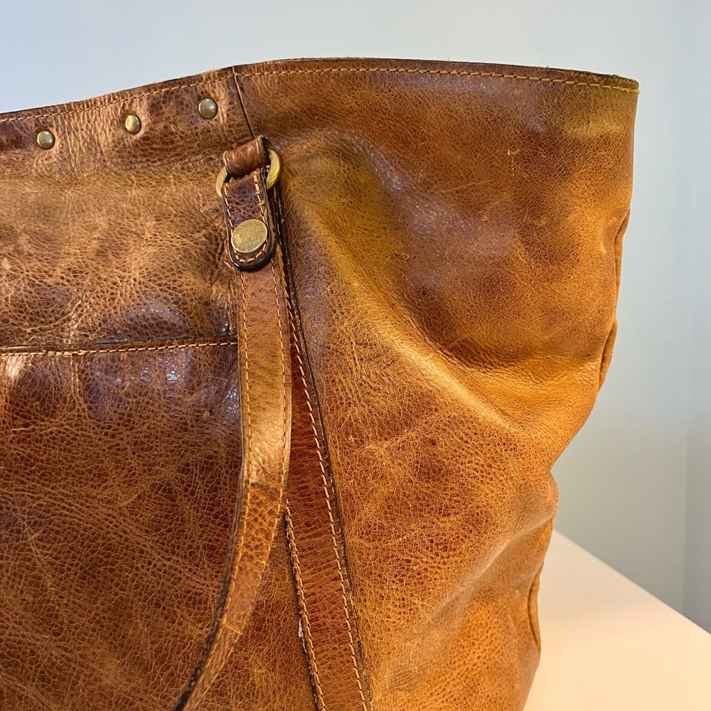 Patricia Nash Benvenuto Tan Vintage Distressed Leather Large Tote Shoulder Bag - Picture 7 of 13